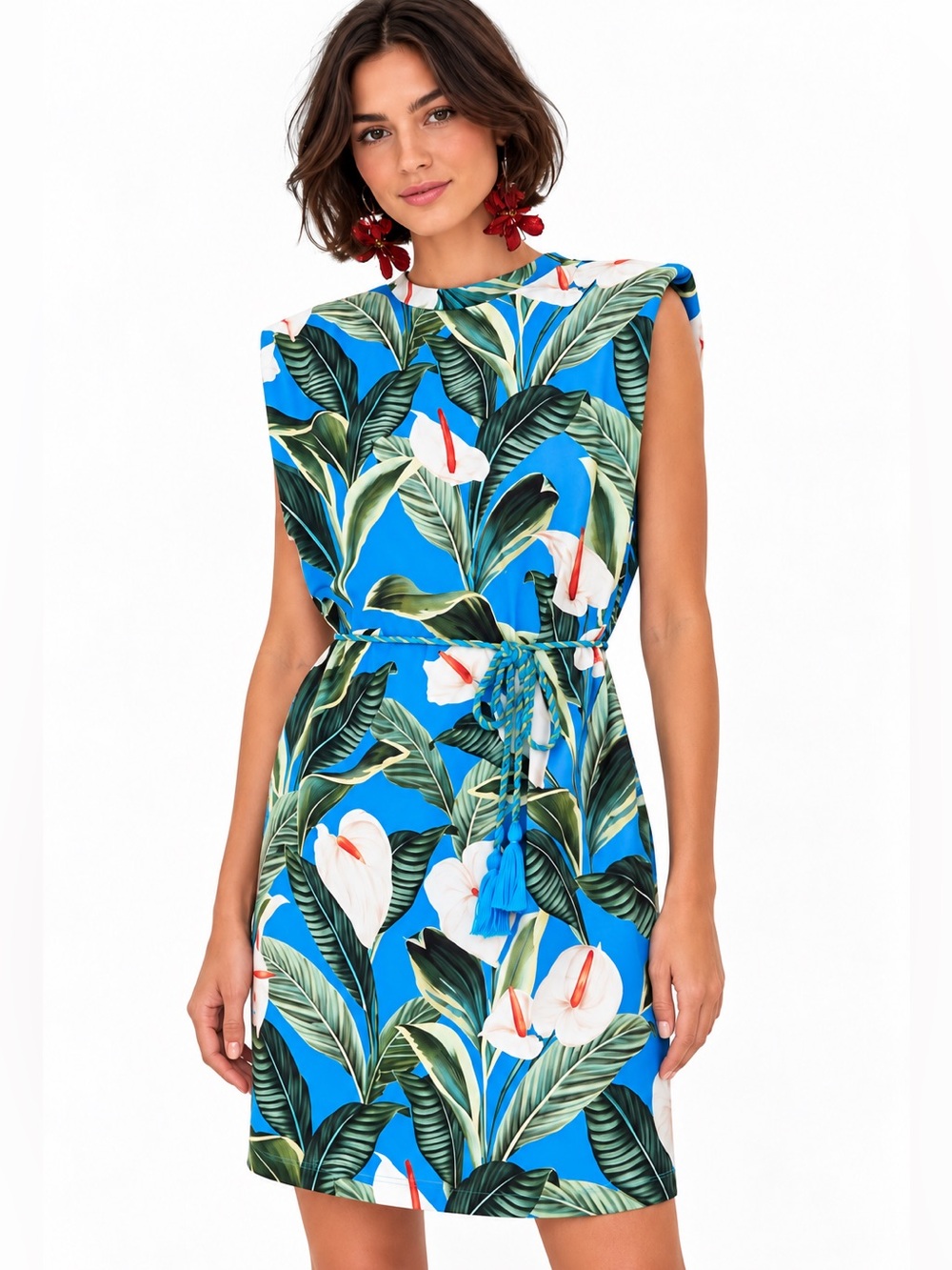 Farm Rio NWOT Blue Anthurium Garden Tropical Mini Dress S